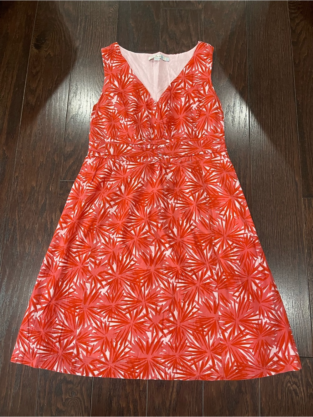 Boden Cotton Pocket Fit & Flare Dress Women Size 4P orange White Medallion